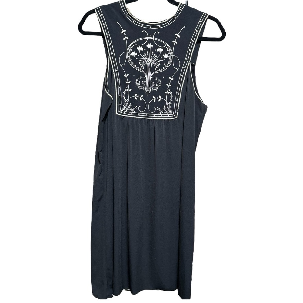 MAX STUDIO Retro Knee Length Dress Women's Size Medium Black with Cream Print